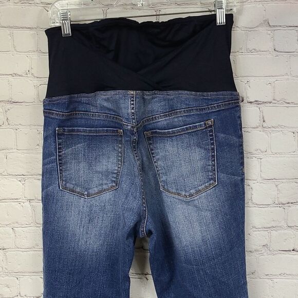 Isabel Maternity Over Belly Skinny Raw Hem Distressed Maternity Blue Ankle Jeans - Picture 8 of 11